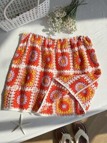 Comfortcana 大码女式格子时尚针织半身裙，适合度假穿着 - 彩色 - 查看 7