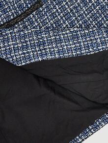 SHEIN MOD Bộ đồ nữ cỡ lớn 2 mảnh bằng vải tweed phối màu, áo blazer dài tay cài cúc đơn màu trơn thanh lịch bằng vải tweed, trang phục thu đông, cúc áo mạ bạc sáng bóng. - Màu xanh hải quân - Xem 9
