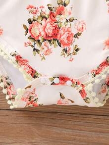 Baby Girl Floral Print Cute Sleeveless Romper - Apricot - View 6