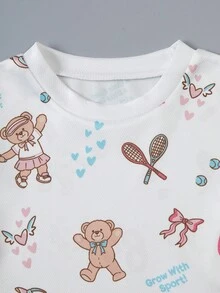 SHEIN Casuvi Kids Cute Young Girls Pink Pleated Short Skirt And Letter Pattern Short Sleeve Round Neck Tee Co-Ord Set - Pink - View 7