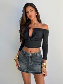 Aloruh Falda vaquera casual mini para mujer, de verano - Azul - Ver 5