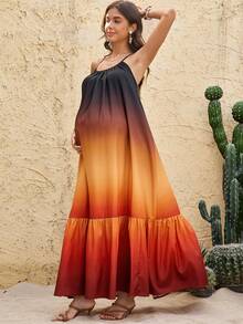 Boho Mama Vestido holgado de embarazo con volantes en el bajo y tirantes para el verano - Multicolor - Ver 6