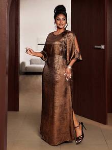 Maweii Plus Size Women's Sexy & Elegant Backless Deep V Hollow Out Dress, Elegant Party Dress, Summer Holiday Outfit, Women's Graceful Attire - Coffee Brown - View 5