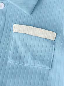 Genkimix Kids 2pcs/Set Young Boys Textured Fabric Color Block Cardigan Shirt & Shorts Set Short Sets For Boys Summer - Blue - View 4