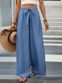 Balvessa Women's Summer Casual Loose Solid Color Pants - Blue - View 7