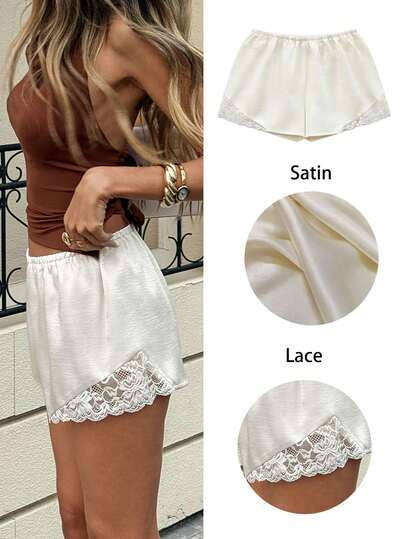 Siren Gaze Boho Women's Lace Trim Satin Silk Shorts Shiny Elastic Waist Mini Shorts Pettipants Half Slip Shorts French Knickers Boyshorts For Dresses Full Coverage Underwear Lounge Pants  Women Satin Silk Shorts Lace Trim Patchwork Mini Micro Shorts Silky Low Rise Coquette Lounge Slip Bottoms Y2k Summer Wide Leg Loun  Women's Solid Color Elastic Waist Lace Trim Loose Shorts,Satin Lace‑Trim Shorts,Summer Outfits,Vacation Outfits Women ,Spring–Summer Elegant Casual Looks,Spring/Summer Cream Shorts Ruffled Shorts, White Lace Shorts, Bloomers Ruffle Shorts  Elasticated Satin Pull On Lace Trim Shorts Cute Summer Vacation Boho Cute Sunday Best Valentines Day Pants Spring Holiday Women's Elastic Waist Loose Casual Shorts, Versatile For Summer