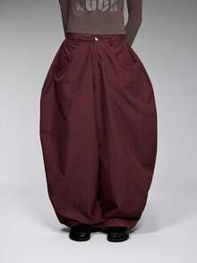 COUREZ Pantalones holgados de tiro bajo a cuadros de algodón unisex para mujeres y hombres - Rojo - Ver 3