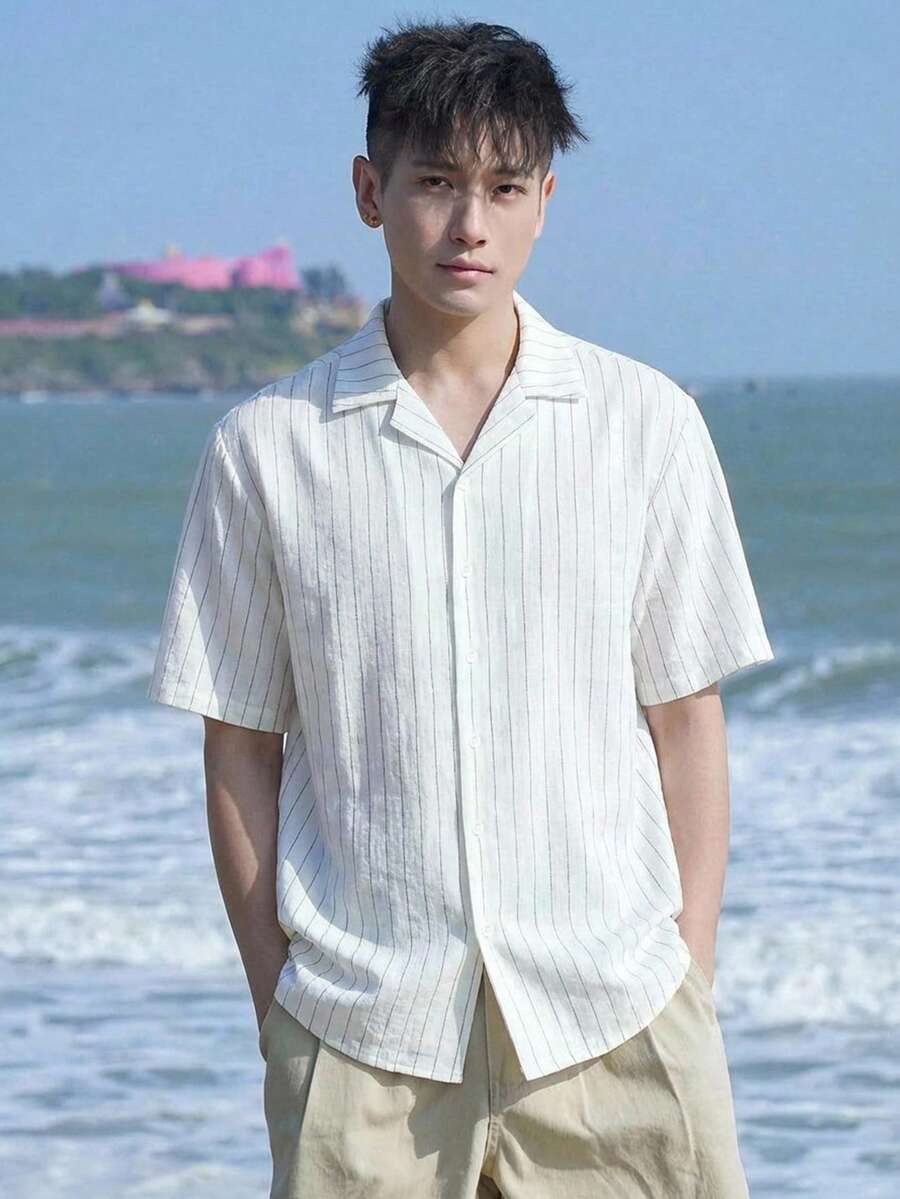 DAZY Men's Striped Casual Button-Front Short Sleeve Shirt, Summer Vacation - Multicolor - View 1