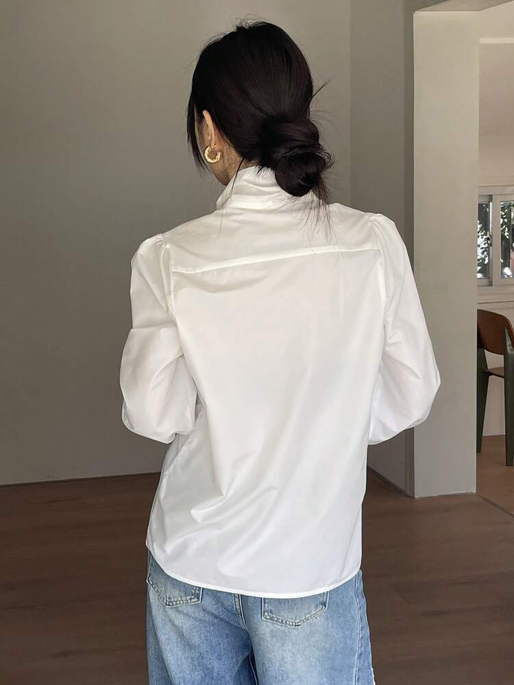 Women's Solid Color Front Button Elegant Long Sleeve Shirt Summer