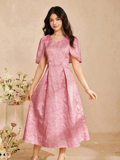 SHEIN DRMZ Tonårsflicka Tonårsflicka Vävd enfärgad kappklänning med off-shoulder-ärmar