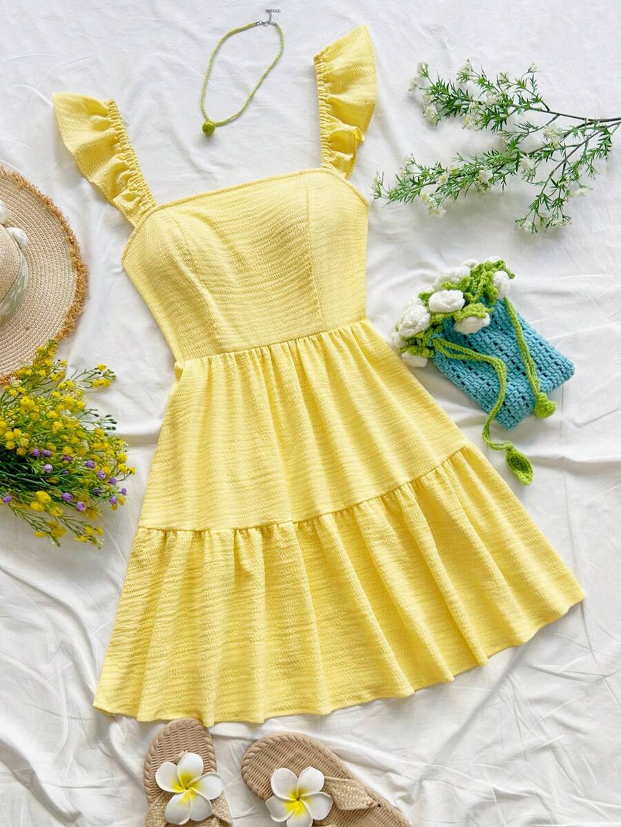 Soleia Summer Vacation Casual Solid Color Spaghetti Strap Mini Dress,Summer Dresses For Women - Multicolor - View 1