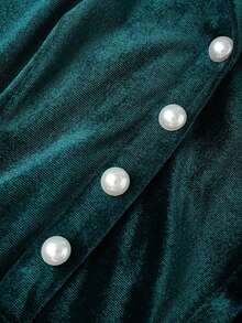 Franclia Women's Velvet Polo Collar Rhinestone Embellished Elegant Dress In Dark Green,Autumn Long-Sleeved Casual Formal Gown For Dining,Wedding Guest,Party - Green - View 5