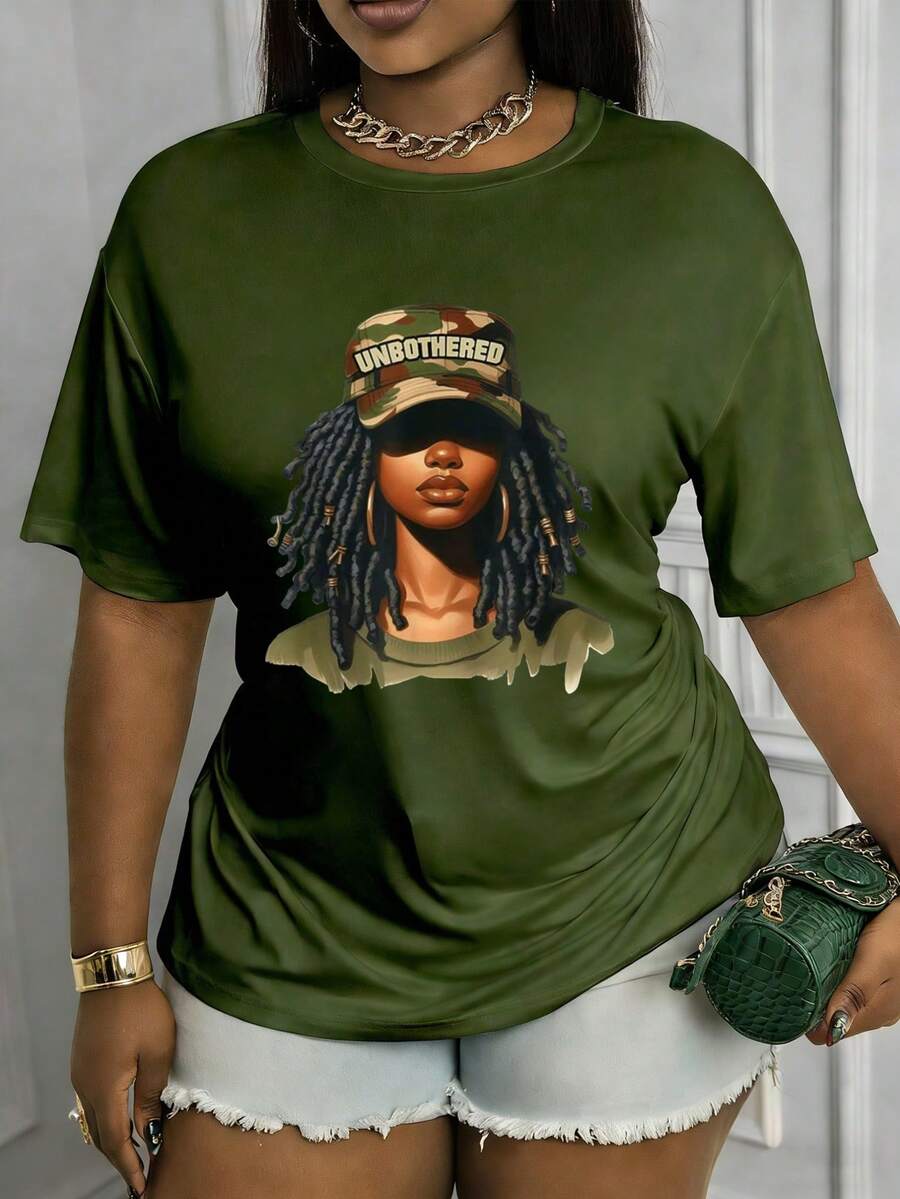 Maweii Women's Short Sleeve T-Shirt With Leopard Print Hat Character Print, Round Neck Casual Summer Tee, Fashionable Commute Vacation Daily Versatile Top - Olive Green - View 1