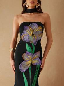 Silquee Đầm ôm dáng in hoa dành cho nữ, thích hợp cho mùa hè. - màu đen - Xem 5