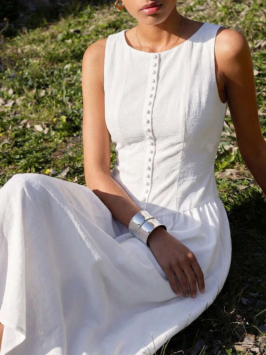 Maija Eyelet Embroidery White Summer Elegant Garden Party Holiday Dress,Women's Jacquard Long Sundress,Wedding Guest,Easter,Beach Vacation Outfits,Casual - White - View 1