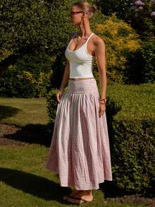 COSMINA Women's Summer Casual Plaid Skirt - Baby Pink - View 5