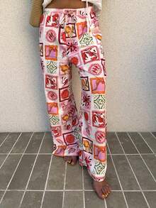 EMERY ROSE 女士休闲裤，休闲度假宽松裤，沙滩度假百搭直筒裤，春夏居家旅行百搭宽松舒适裤 - 彩色 - 查看 3