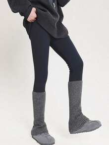 Dazy Kids 少女纯色高腰紧身打底裤，秋冬季 - 深灰色 - 查看 7