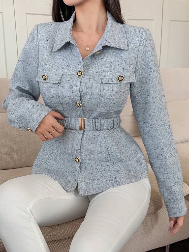 Women's Casual Jacket With Pockets And Belt, Spring/Summer