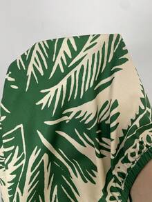 Travachic Plus Size Tropical Blue & White Palm Tree Print Spaghetti Strap Backless Summer Mini Dress - Green - View 6