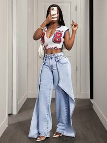 Slaydiva 女士休闲纯色时尚牛仔裤 - 藍色 - 查看 7