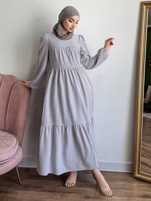 DAZY Women's Elegant Floral Print Round Neck Petal Sleeve Mid-Length Dress, Spring/Summer - Purple - View 1