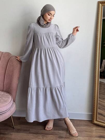 DAZY 女士优雅印花圆领花瓣袖中长连衣裙，春夏款