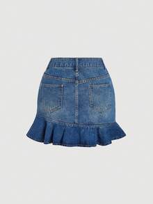 Sweetra Women's Casual Denim Mini Skirt - Blue - View 2