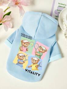 PETSIN 1 Piece Cute Tennis Teddy Bear Sports Style Letter Printed Pet Hoodie Blue Autumn And Winter Thick Warm Pet Clothes Clothes - Blue - View 1