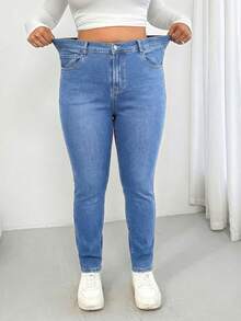 Enliva Plus Size Women Casual Everyday Wear Button Pocket Denim Jeans, For Apple And Rounded Body Shape - Light Wash - View 6
