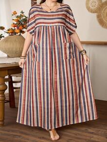 Lacomfia Random Striped Print Pattern Loose Casual Minimalist Fashionable Plus Size Women Shirt - Multicolor - View 4
