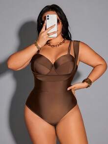 Shapewave Áo tắm liền thân cỡ lớn kiểu dây chéo lưng, tôn dáng, giúp thon gọn vóc dáng, thích hợp cho kỳ nghỉ hè trên bãi biển, màu nâu. - màu nâu - Xem 6