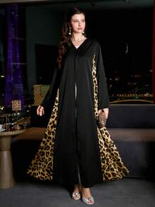 SHEIN Najma Women's Loose Elegant Casual Leopard Print Robe For Daily Wear - Black - View 6