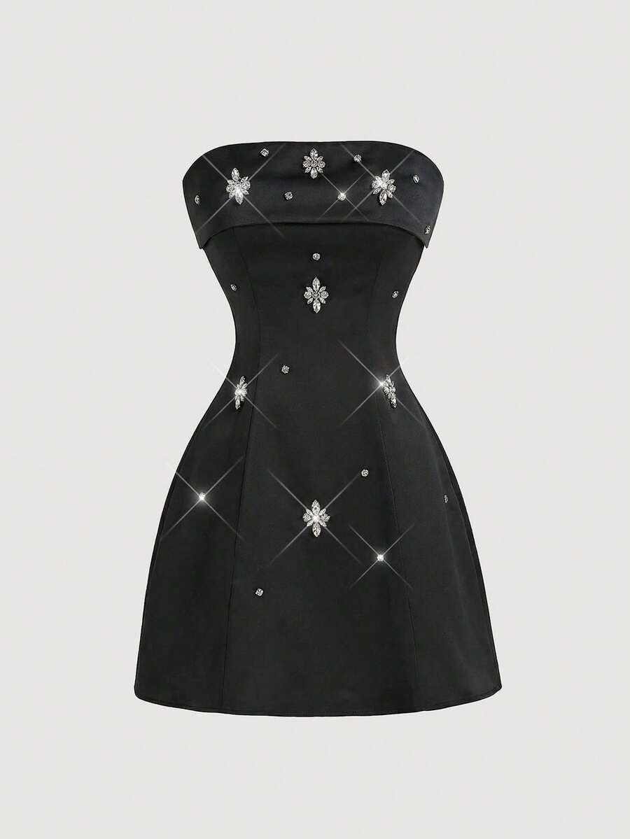 SHEIN MOD 闪亮优雅粉色迷你连衣裙 - 黑色 - 查看 1