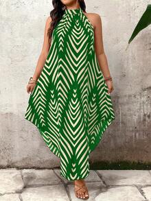 EMERY ROSE Plus Size Minimalist Printed Sleeveless Dress - Green - View 5