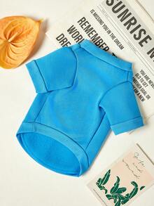 PETSIN 1pc White Small Clothes With Letter Question Mark Print Pet, Blue Thick Warm Pet Clothes Without Hat - Blue - View 4