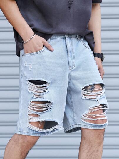 Manfinity LEGND Men's Fashion Wide Leg Denim Shorts