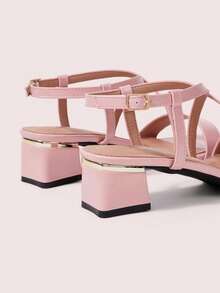 CUCCOO DOLLMOD 粉色圆头凉鞋，法式优雅女神风，粗跟高跟鞋，适合搭配夏季连衣裙 - 粉色 - 查看 9