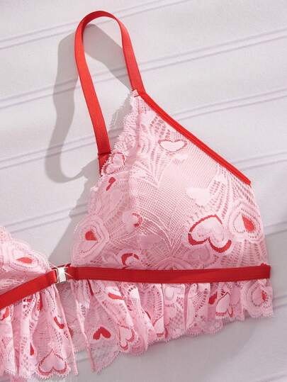 Ensantage Lingerie Shein Noir Et Velours Rouge - Soutien-gorge Balconnet 90C + Culotte - Neuf Sans étiquette