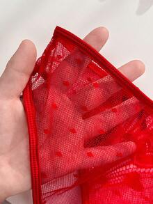 PetitDoll Conjunto de Sutiã com Bojo e Laço Colorido Fofo para o Dia dos Namorados, 2 peças - Vermelho - Visão 10