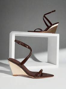 SHUZIA Women's Comfort Minimalist Ankle Strap Wedge Sandals Valentine's Day - Chocolate Brown - View 3