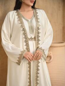 DAZY Women's Elegant Lace Patchwork Dress & Robe Two Pieces Set, Spring/Summer - White - View 6