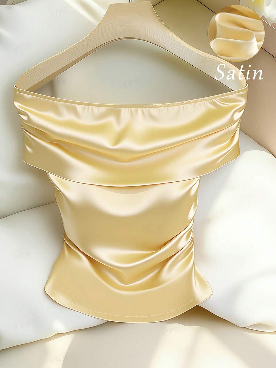 Franclia New Off-Shoulder Minimalist Blouse For Women, Spring/Summer - Light Yellow - View 1