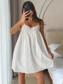 DAZY 波西米亚提花面料吊带短款女士夏季沙滩度假睡裙 - 白色 - 查看 5