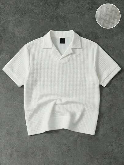 SUMWON Camisa polo de manga corta con cuello, de tela texturizada, casual de verano con botones, escote en V, para vacaciones, fin de semana y uso diario