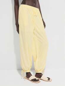 SHEIN Unity Women's Casual Balloon Pants, Suitable For Commuting, Outdoor, And Vacation, Spring/Summer Pants For Summer Yellow Pants - Yellow - View 5