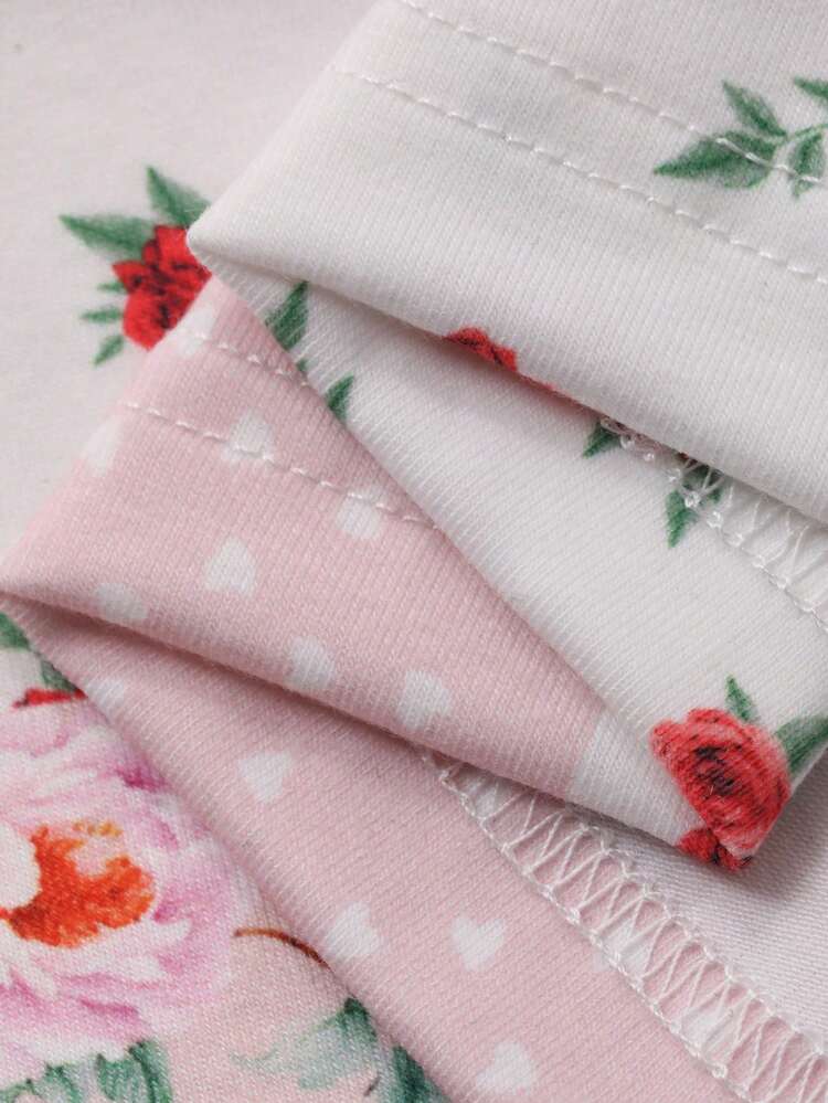 2pcs Floral Pattern Loose Long Sleeve & Long Pants Pajama Set For Women, Autumn