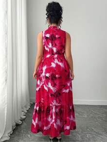 Elenzga Đầm sơ mi không tay cỡ lớn dành cho nữ, kiểu dáng mùa xuân/hè, phối màu tie-dye, in họa tiết hoa lớn, có thắt lưng và cài cúc phía trước, thanh lịch và thời trang, phù hợp cho công sở, thường ngày và mặc hàng ngày. - Nhiều màu - Xem 2