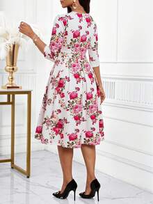 SHEIN Lady 女士印花圆领中长连衣裙 - 彩色 - 查看 2