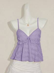 Sweetina Women's Solid Color Lace Fitted Camisole, Versatile For Dates And Outings - Mauve Purple - View 4